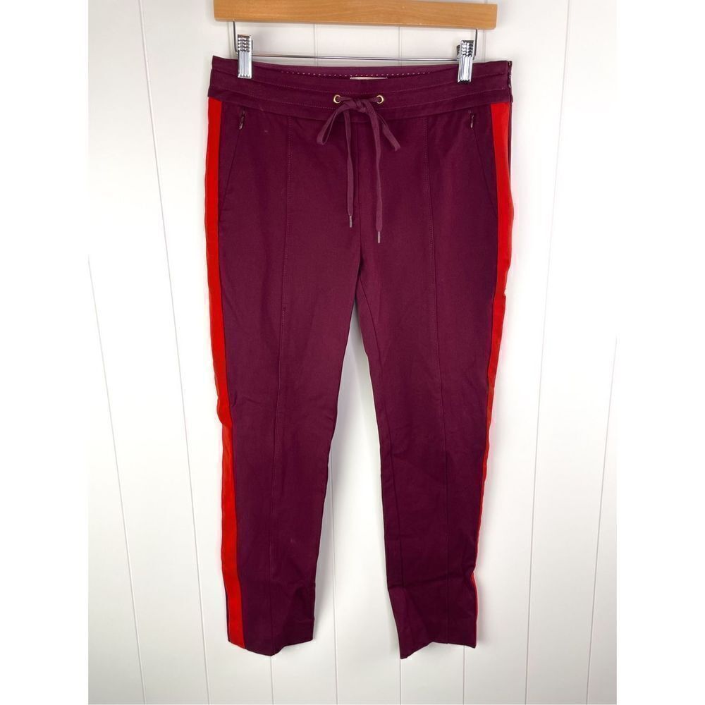 Anthropologie The Essential Slim Striped Trouser Burgundy and Red Size Stripe 4 - Picture 2 of 10